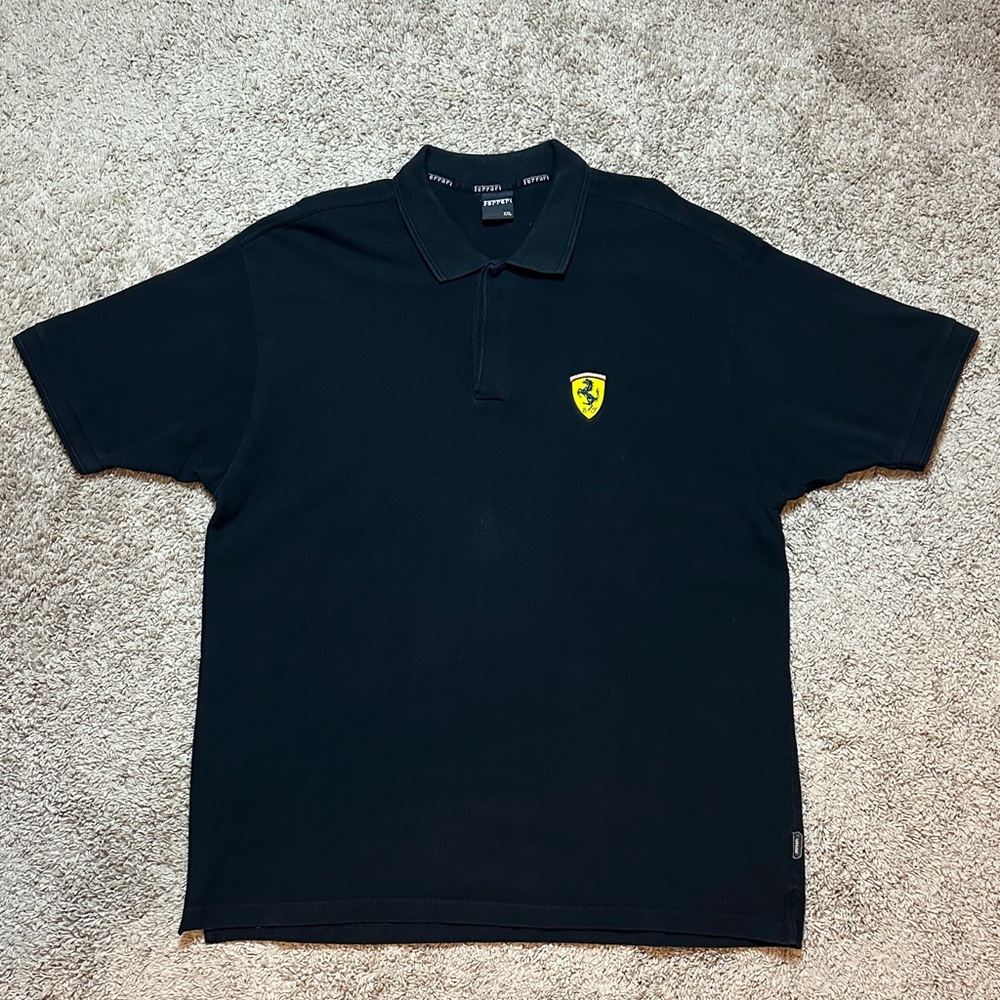 Y2K Ferrari Men's Black Polo Shirt Embroidered Logo Size XXL
